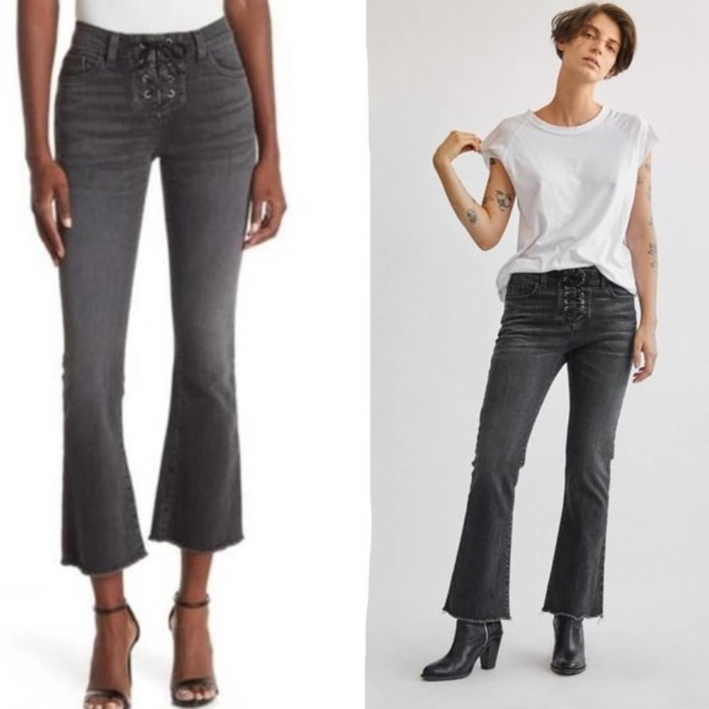 Nili Lotan Lace-up Vianca Flare Raw Hem High Rise Crop Jeans Size 27